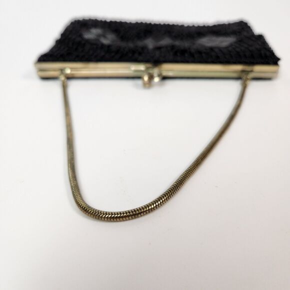 VTG Black Small Beaded Purse Womens Handbag 1920s Flapper‎ Gir Made In Hong Kong - Picture 5 of 16